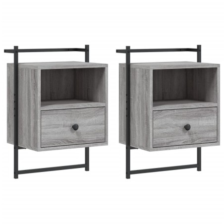 vidaXL Comodini a Muro 2 pz Grigio Sonoma 40x30x61cm Legno Multistrato