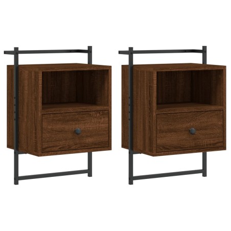 vidaXL Comodini a Muro 2pz Rovere Marrone 40x30x61cm Legno Multistrato