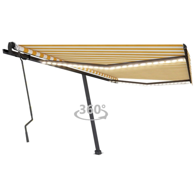 vidaXL Tenda da Sole Retrattile Manuale e LED 400x300cm Gialla Bianca vidaXL Tenda da Sole Retrattile Manuale e LED 400x300cm Gialla Bianca