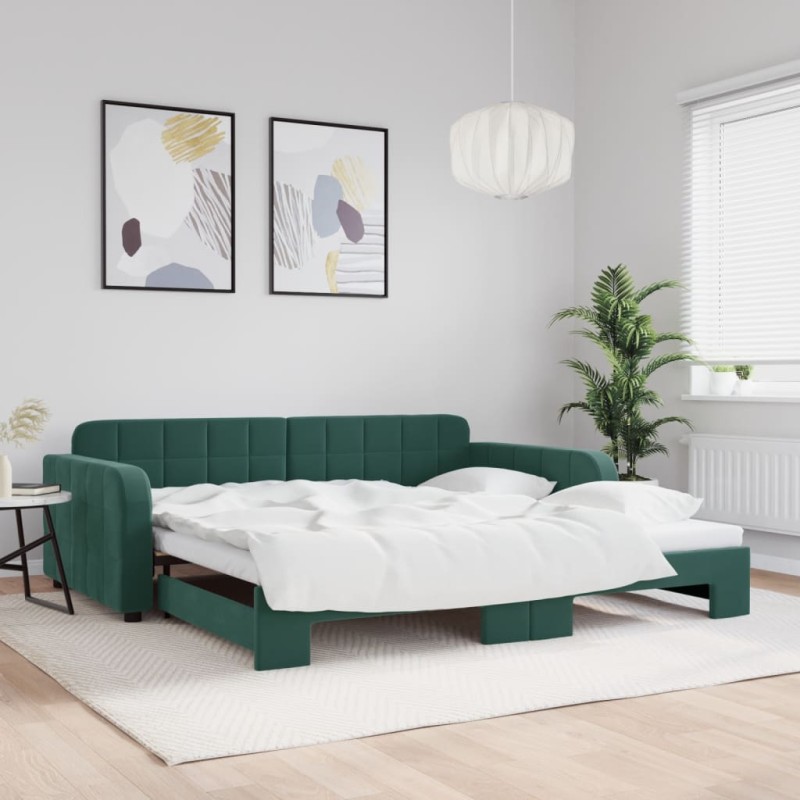 vidaXL Divano Letto con Letto Estraibile Verde Scuro 100x200cm Velluto vidaXL Divano Letto con Letto Estraibile Verde Scuro 100x200cm Velluto