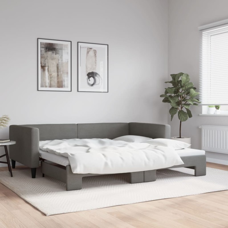vidaXL Divano Letto con Letto Estraibile Grigio Scuro 100x200 Tessuto vidaXL Divano Letto con Letto Estraibile Grigio Scuro 100x200 Tessuto