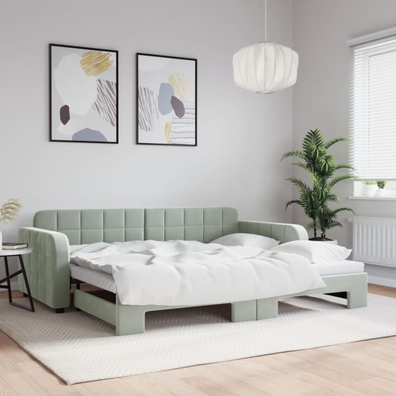 vidaXL Divano Letto con Letto Estraibile Grigio Chiaro 90x190 Velluto vidaXL Divano Letto con Letto Estraibile Grigio Chiaro 90x190 Velluto