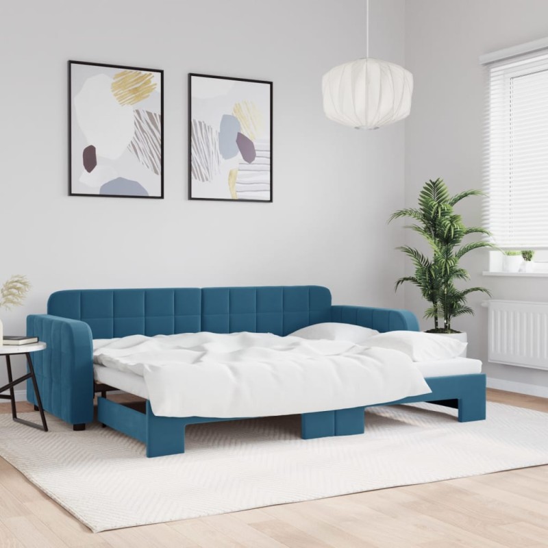 vidaXL Divano Letto con Letto Estraibile Blu 80x200 cm in Velluto vidaXL Divano Letto con Letto Estraibile Blu 80x200 cm in Velluto