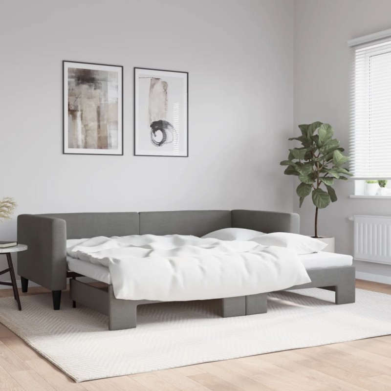 vidaXL Divano Letto con Letto Estraibile Grigio Scuro 90x200cm Tessuto vidaXL Divano Letto con Letto Estraibile Grigio Scuro 90x200cm Tessuto