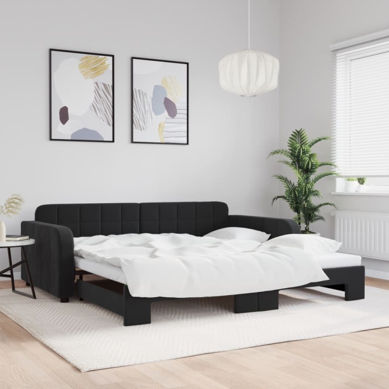 vidaXL Divano Letto con Letto Estraibile Nero 100x200 cm in Velluto vidaXL Divano Letto con Letto Estraibile Nero 100x200 cm in Velluto