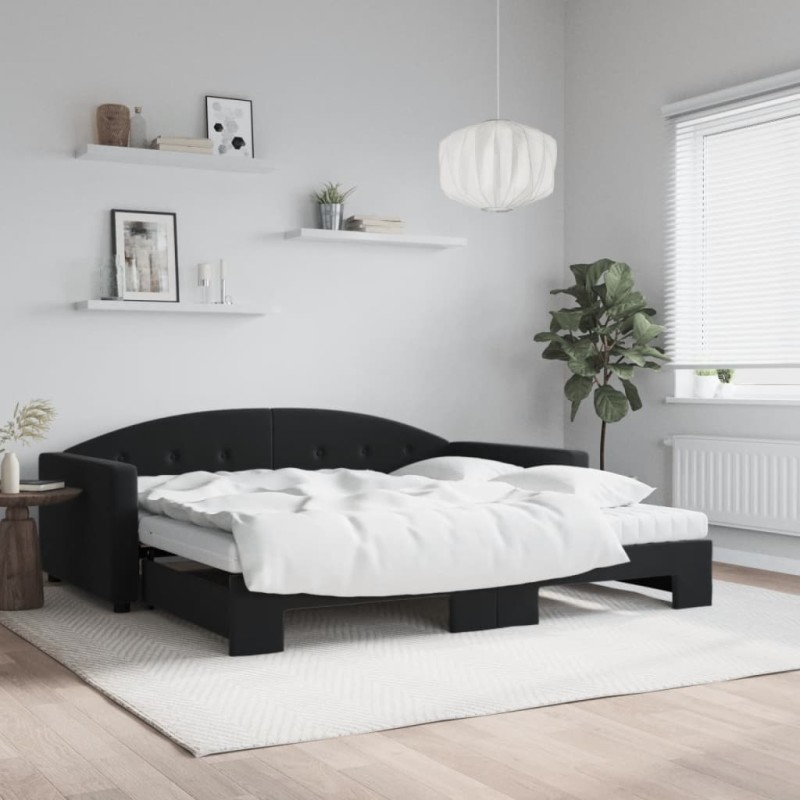 vidaXL Divano Letto Estraibile con Materassi Nero 100x200 cm Velluto vidaXL Divano Letto Estraibile con Materassi Nero 100x200 cm Velluto