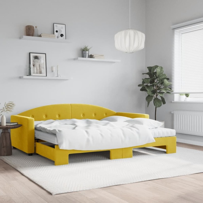 vidaXL Divano Letto Estraibile con Materassi Giallo 90x200 cm Velluto vidaXL Divano Letto Estraibile con Materassi Giallo 90x200 cm Velluto