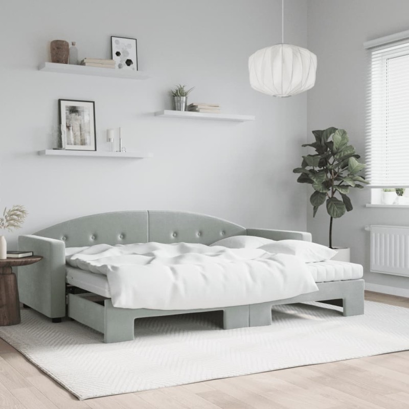 vidaXL Divano Letto Estraibile Materassi Grigio Chiaro 80x200 Velluto vidaXL Divano Letto Estraibile Materassi Grigio Chiaro 80x200 Velluto