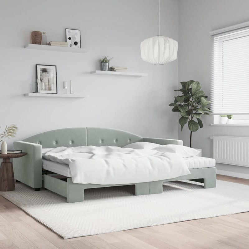 vidaXL Divano Letto Estraibile Materassi Grigio Chiaro 90x190 Velluto