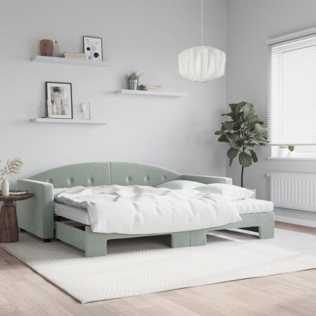 vidaXL Divano Letto Estraibile Materassi Grigio Chiaro 90x190 Velluto