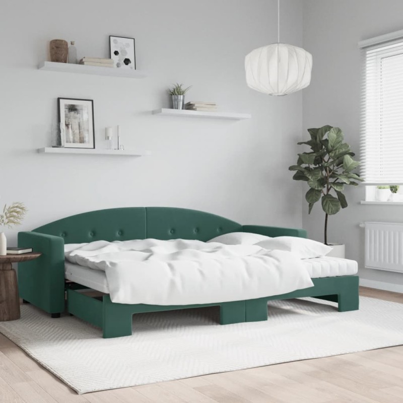 vidaXL Divano Letto Estraibile Materassi Verde Scuro 80x200 Velluto vidaXL Divano Letto Estraibile Materassi Verde Scuro 80x200 Velluto