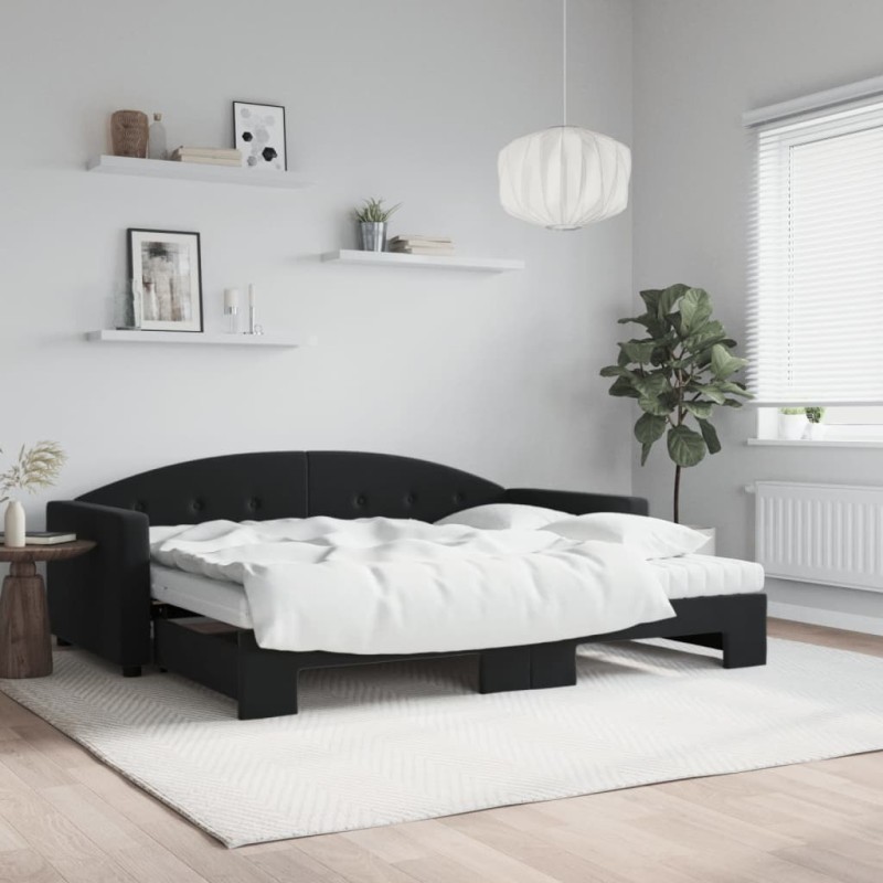vidaXL Divano Letto Estraibile con Materassi Nero 90x200 cm Velluto vidaXL Divano Letto Estraibile con Materassi Nero 90x200 cm Velluto