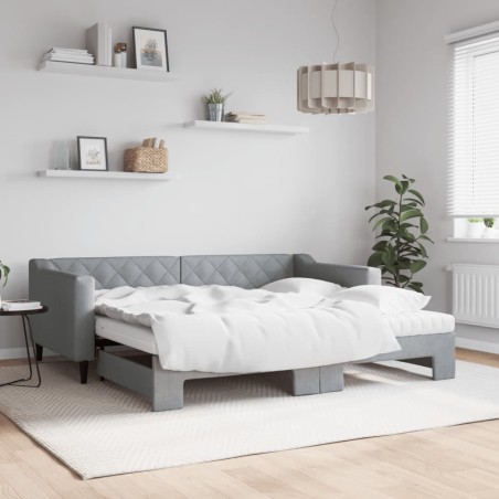 vidaXL Divano Letto Estraibile Materassi Grigio Chiaro 90x190 Tessuto
