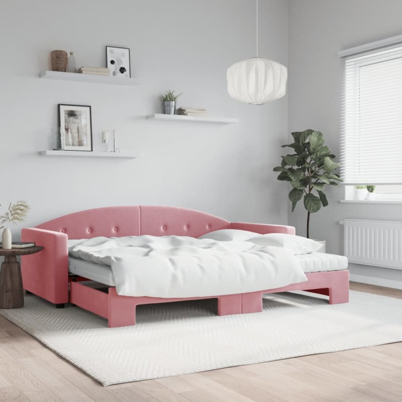 vidaXL Divano Letto Estraibile con Materassi Rosa 90x200 cm Velluto vidaXL Divano Letto Estraibile con Materassi Rosa 90x200 cm Velluto