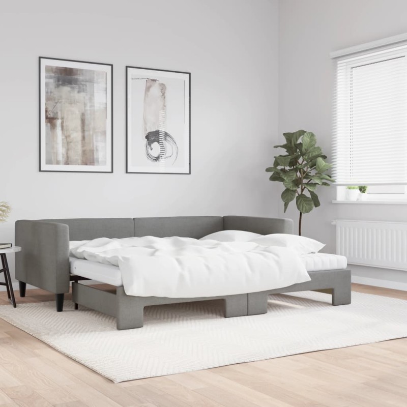 vidaXL Divano Letto Estraibile Materassi Grigio Scuro 90x190cm Tessuto vidaXL Divano Letto Estraibile Materassi Grigio Scuro 90x190cm Tessuto