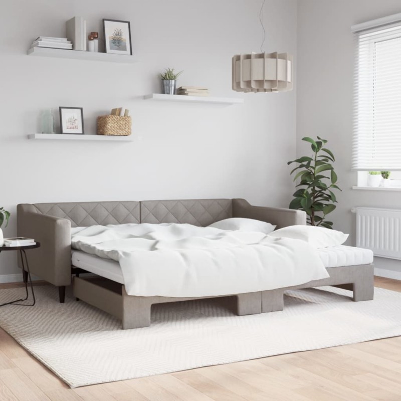vidaXL Divano Letto Estraibile con Materassi Tortora 100x200cm Tessuto vidaXL Divano Letto Estraibile con Materassi Tortora 100x200cm Tessuto