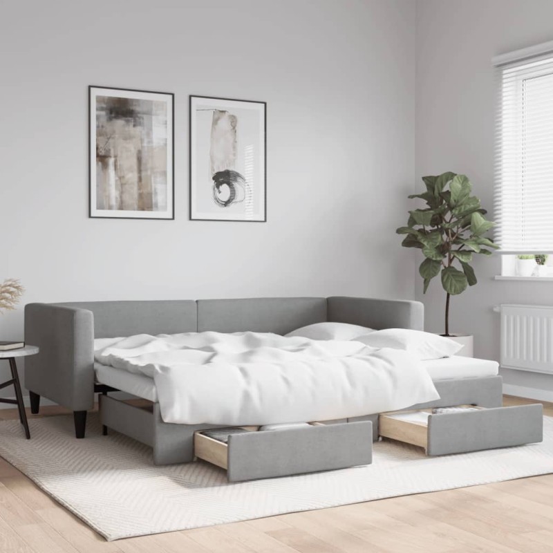 vidaXL Divano Letto Estraibile Cassetti Grigio Chiaro 90x190cm Tessuto vidaXL Divano Letto Estraibile Cassetti Grigio Chiaro 90x190cm Tessuto