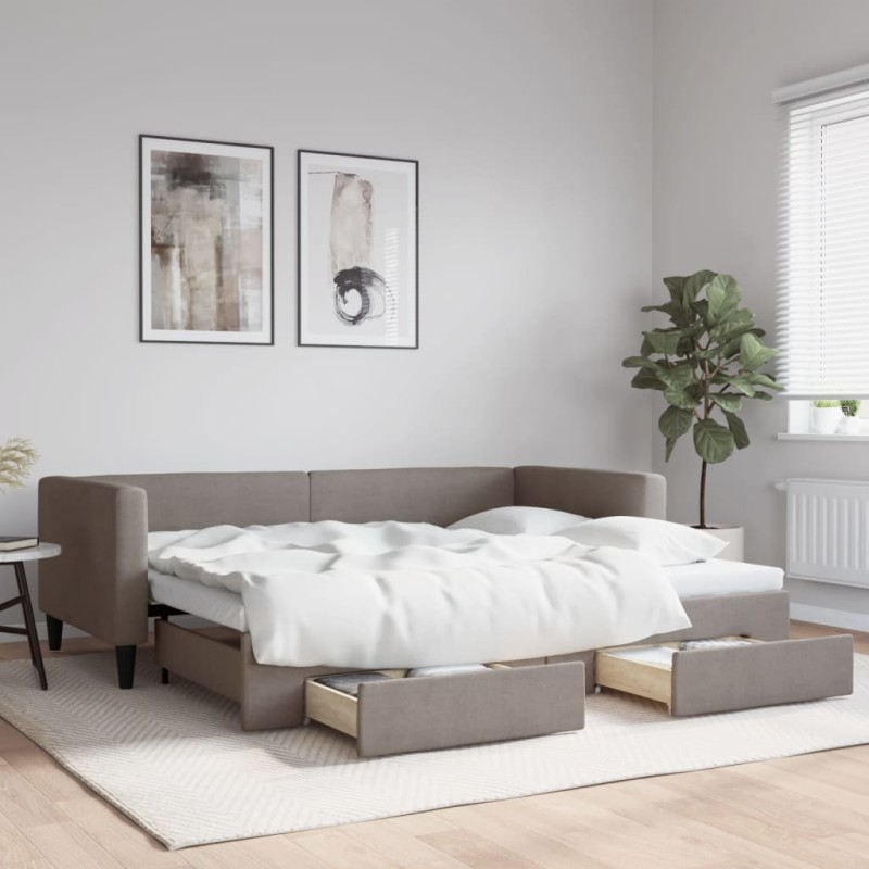vidaXL Divano Letto Estraibile con Cassetti Tortora 90x200 cm Tessuto vidaXL Divano Letto Estraibile con Cassetti Tortora 90x200 cm Tessuto