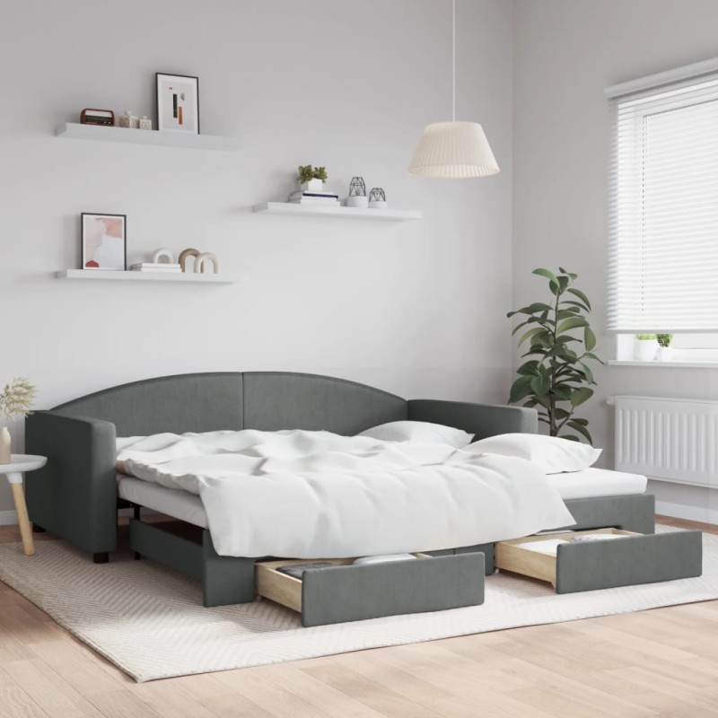 vidaXL Divano Letto Estraibile Cassetti Grigio Scuro 100x200cm Tessuto vidaXL Divano Letto Estraibile Cassetti Grigio Scuro 100x200cm Tessuto