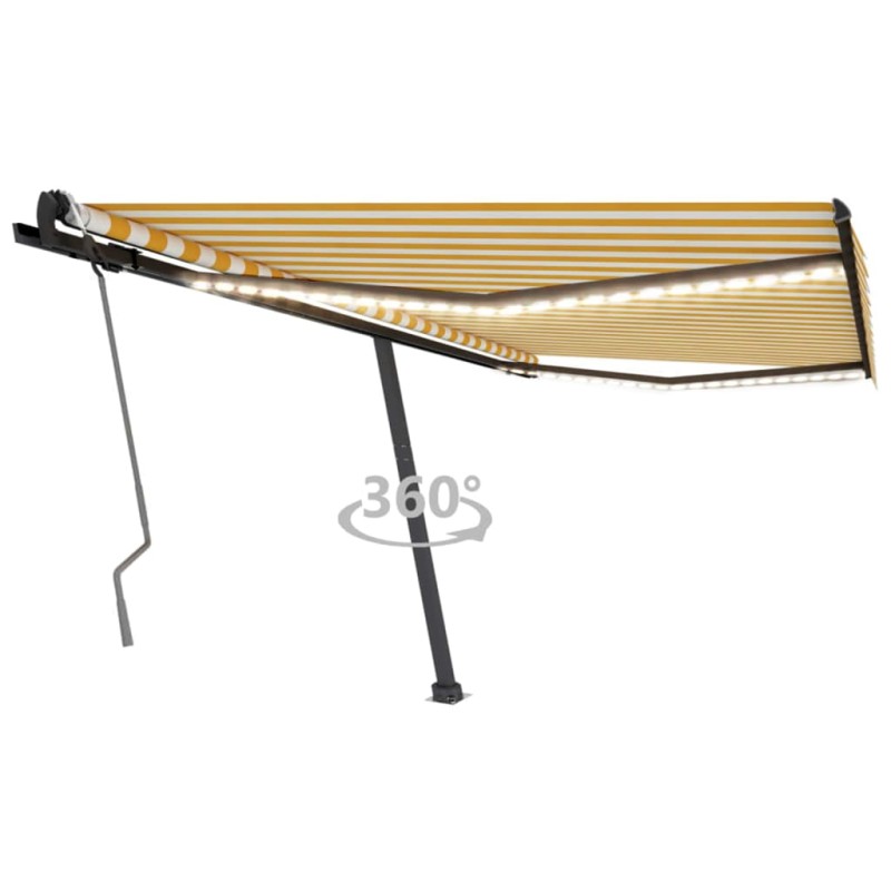 Tenda da Sole Retrattile Manuale LED 450x300 cm Gialla e Bianca Tenda da Sole Retrattile Manuale LED 450x300 cm Gialla e Bianca