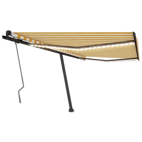 Tenda da Sole Retrattile Manuale LED 450x300 cm Gialla e Bianca