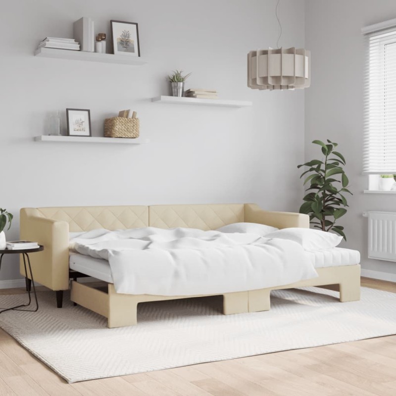vidaXL Divano Letto Estraibile con Materassi Crema 80x200 cm Tessuto vidaXL Divano Letto Estraibile con Materassi Crema 80x200 cm Tessuto