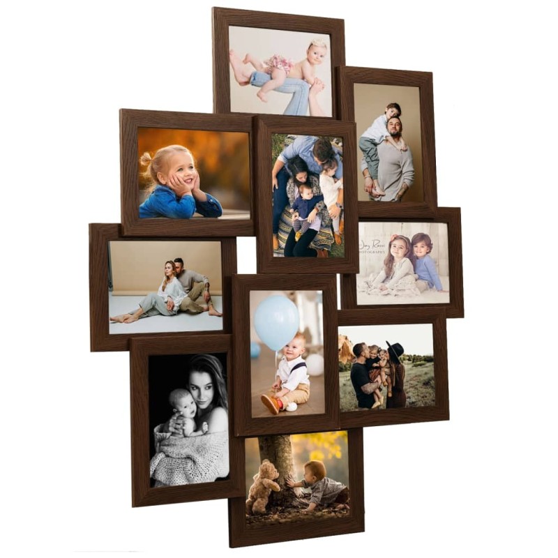 vidaXL Cornice per Collage 10x(10x15 cm) Foto Marrone Scuro in MDF vidaXL Cornice per Collage 10x(10x15 cm) Foto Marrone Scuro in MDF