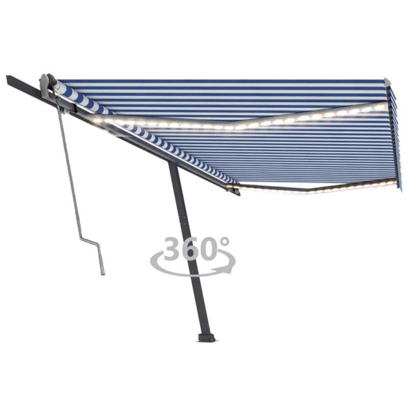 Tenda Automatica Sensore Vento e LED 500x300 cm Blu e Bianca Tenda Automatica Sensore Vento e LED 500x300 cm Blu e Bianca