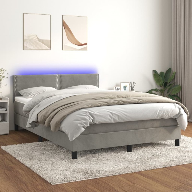 vidaXL Letto a Molle Materasso e LED Grigio Chiaro 140x200 cm Velluto vidaXL Letto a Molle Materasso e LED Grigio Chiaro 140x200 cm Velluto