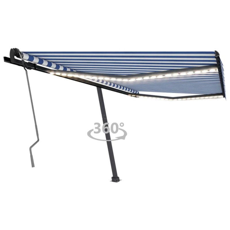 vidaXL Tenda da Sole Retrattile Manuale con LED 400x350 cm Blu Bianco vidaXL Tenda da Sole Retrattile Manuale con LED 400x350 cm Blu Bianco