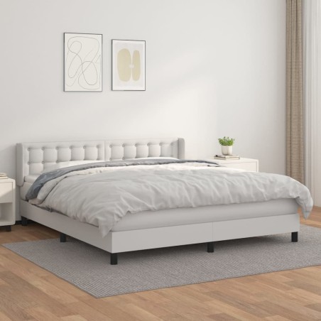 vidaXL Giroletto a Molle con Materasso Bianco 160x200 cm in Similpelle