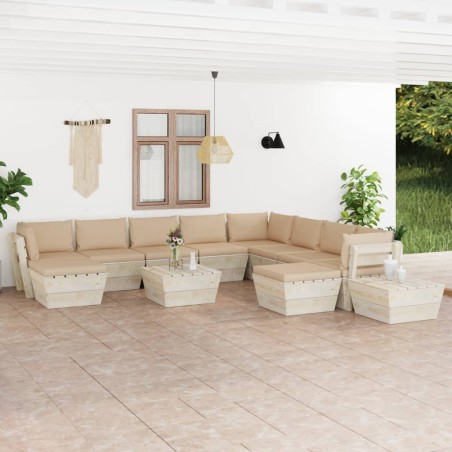vidaXL Set Divani da Giardino su Pallet 12 pz con Cuscini Legno Abete 