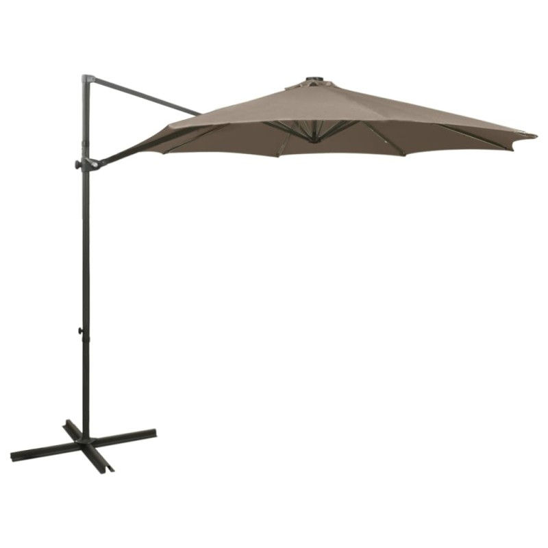 vidaXL Ombrellone a Sbalzo con Palo e Luci a LED Tortora 300 cm vidaXL Ombrellone a Sbalzo con Palo e Luci a LED Tortora 300 cm