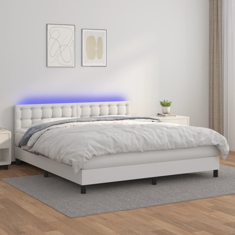 vidaXL Giroletto Molle con Materasso e LED Bianco 160x200cm Similpelle vidaXL Giroletto Molle con Materasso e LED Bianco 160x200cm Similpelle