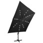 Ombrellone a Sbalzo con Palo e Luci a LED Nero 300 cm Ombrellone a Sbalzo con Palo e Luci a LED Nero 300 cm