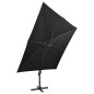 Ombrellone a Sbalzo con Palo e Luci a LED Nero 300 cm Ombrellone a Sbalzo con Palo e Luci a LED Nero 300 cm