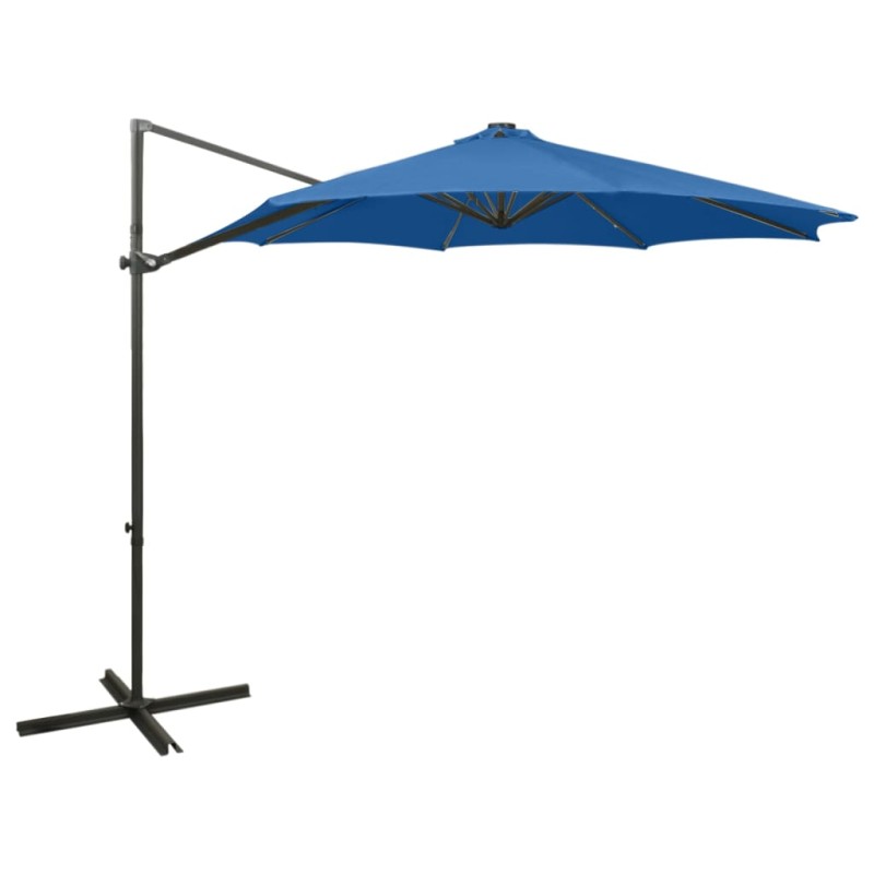 Ombrellone a Sbalzo con Palo e Luci a LED Azzurro 300 cm Ombrellone a Sbalzo con Palo e Luci a LED Azzurro 300 cm