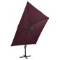 Ombrellone a Sbalzo con Palo e Luci a LED Rosso Bordò 300 cm Ombrellone a Sbalzo con Palo e Luci a LED Rosso Bordò 300 cm
