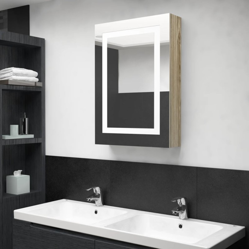 Armadietto Bagno con Specchio e LED Rovere 50x13x70 cm Armadietto Bagno con Specchio e LED Rovere 50x13x70 cm
