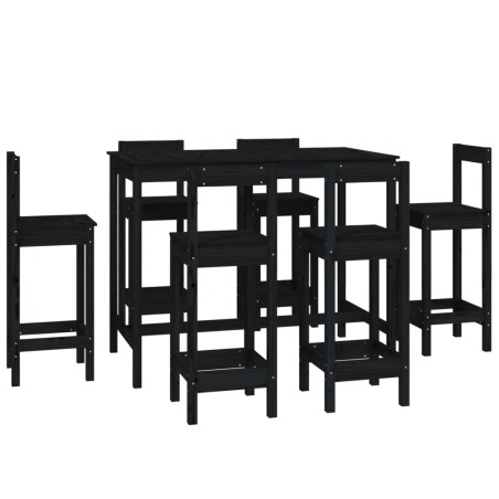 vidaXL Set da Bar 7 pz Nero in Legno Massello di Pino