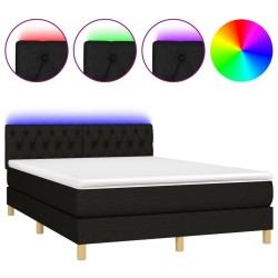 vidaXL Letto a Molle con Materasso e LED Nero 140x190 cm in Tessuto