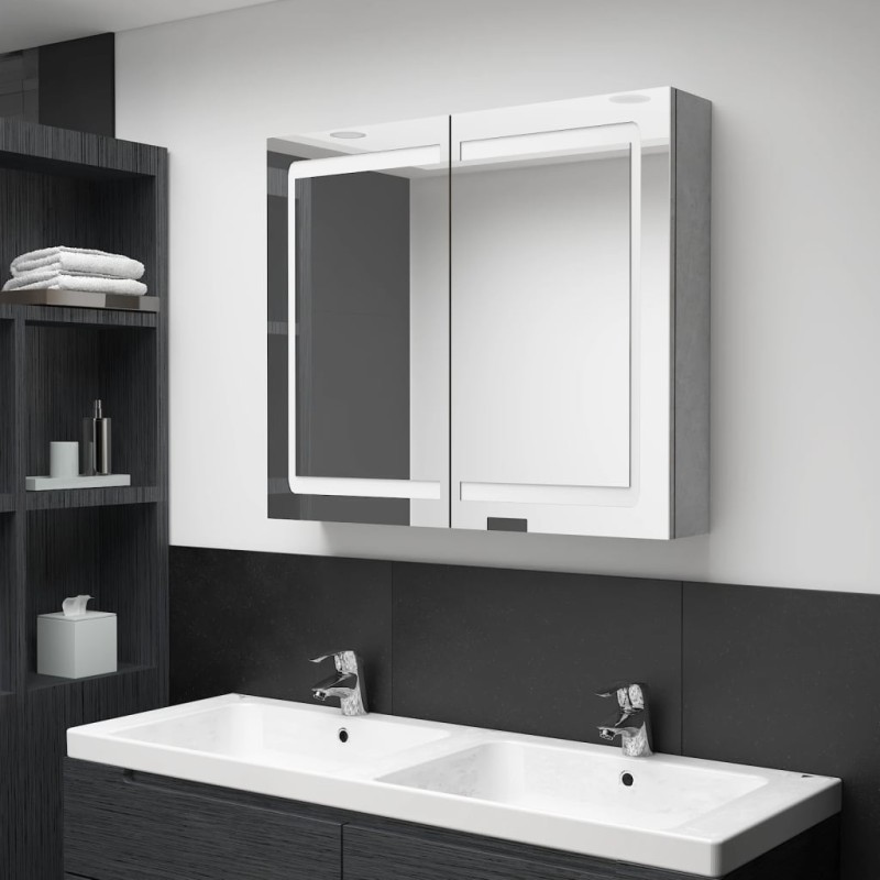 Armadietto Bagno con Specchio e LED Grigio Cemento 80x12x68 cm Armadietto Bagno con Specchio e LED Grigio Cemento 80x12x68 cm