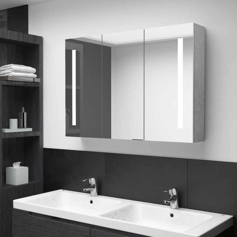 Armadietto Bagno con Specchio e LED Grigio Cemento 89x14x62 cm Armadietto Bagno con Specchio e LED Grigio Cemento 89x14x62 cm