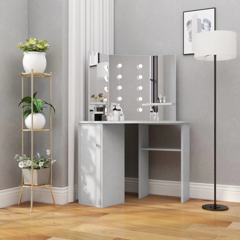 Tavolino da Trucco Angolare LED Grigio Cemento 111x54x141,5 cm Tavolino da Trucco Angolare LED Grigio Cemento 111x54x141,5 cm