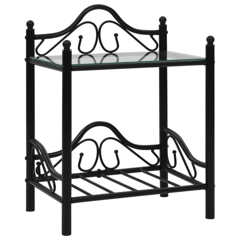 vidaXL Comodino in Acciaio e Vetro Temperato 45x30,5x60cm Nero vidaXL Comodino in Acciaio e Vetro Temperato 45x30,5x60cm Nero