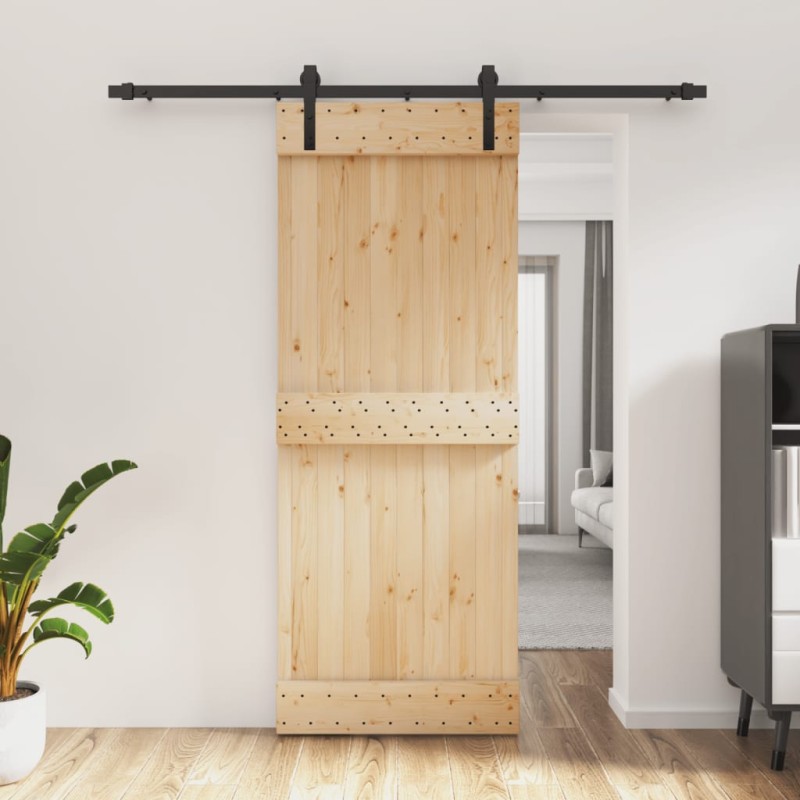 vidaXL Porta Scorrevole con Set Hardware 80x210 cm Legno Massello Pino vidaXL Porta Scorrevole con Set Hardware 80x210 cm Legno Massello Pino