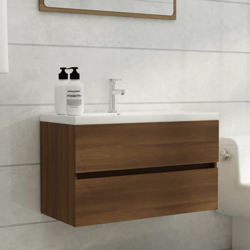vidaXL Mobile Lavabo Rovere Marrone 80x38,5x45 cm Legno Multistrato vidaXL Mobile Lavabo Rovere Marrone 80x38,5x45 cm Legno Multistrato