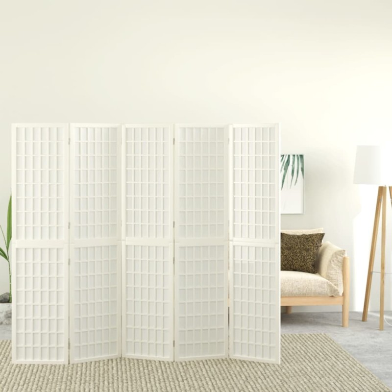 Divisorio Pieghevole 5 Pannelli Stile Giapponese 200x170 Bianco Divisorio Pieghevole 5 Pannelli Stile Giapponese 200x170 Bianco