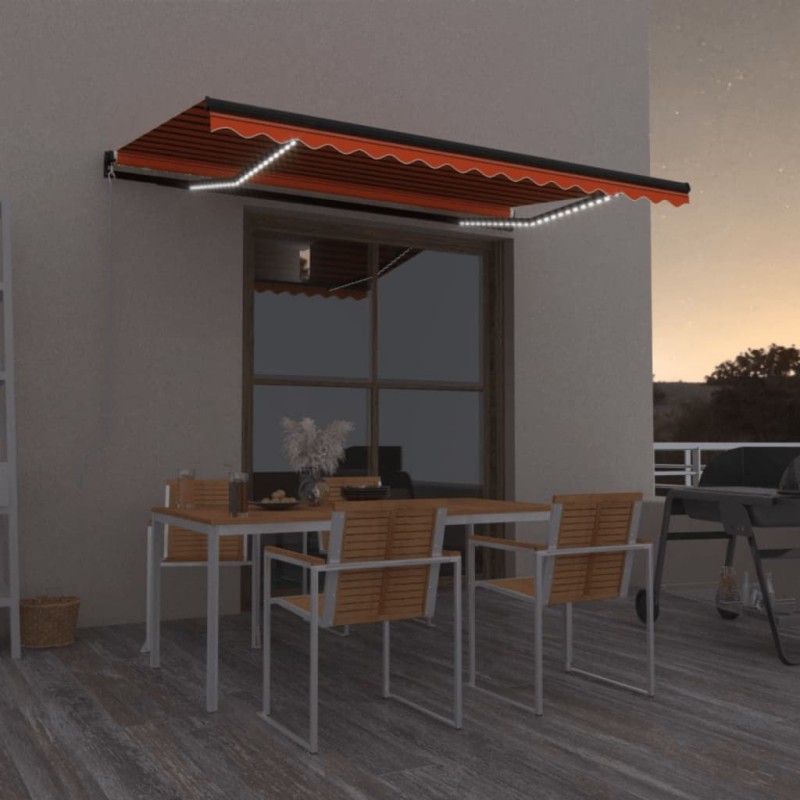 vidaXL Tenda da Sole Retrattile Manuale LED 450x350 cm Arancio Marrone vidaXL Tenda da Sole Retrattile Manuale LED 450x350 cm Arancio Marrone