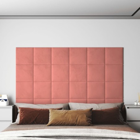 vidaXL Pannelli Murali 12 pz Rosa 30x30 cm Velluto 1,08 m²